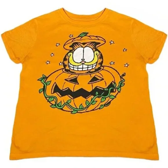 Garfield Jack-O-Lantern Spooky Halloween T-shirt - Picture 2 of 4